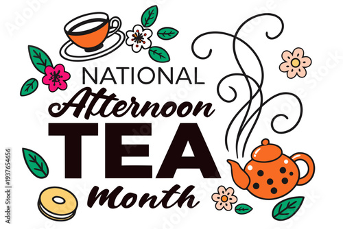Afternoon Tea Celebration Vector, National Tea Month Concept Illustration