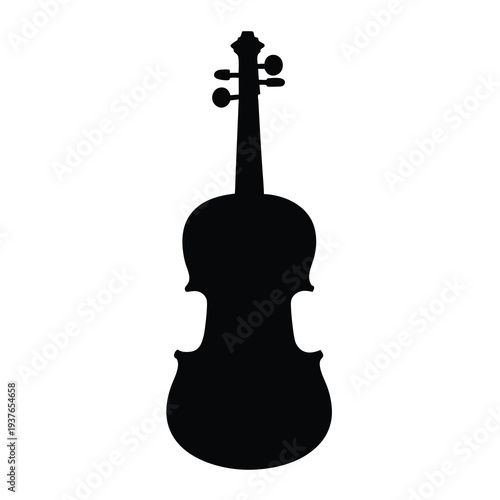 Black silhouette of a violin musical instrument isolated on white background