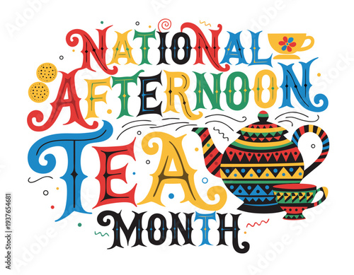 Tea Time Vector Illustration, National Afternoon Tea Month Celebration Design