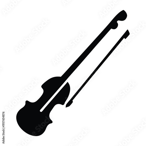 Silhouette of a violin with its bow, a stringed musical instrument