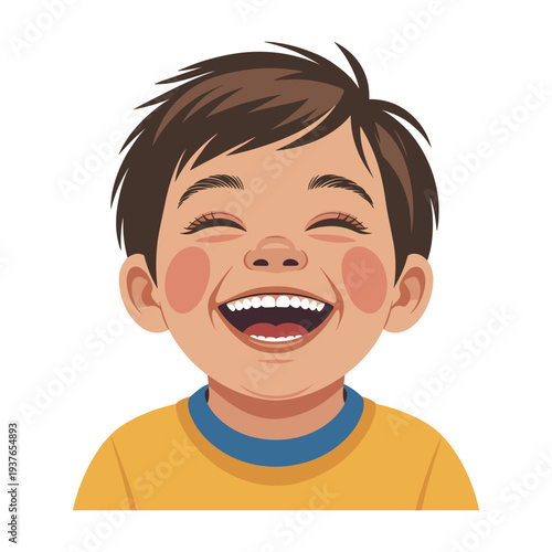 Happy young boy with brown hair smiling cheerfully