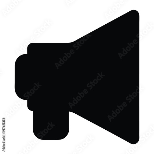 A black silhouette of a megaphone used for announcements and communication