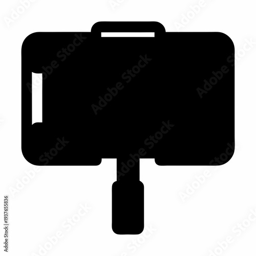 Black and white illustration of a suitcase on a luggage rack