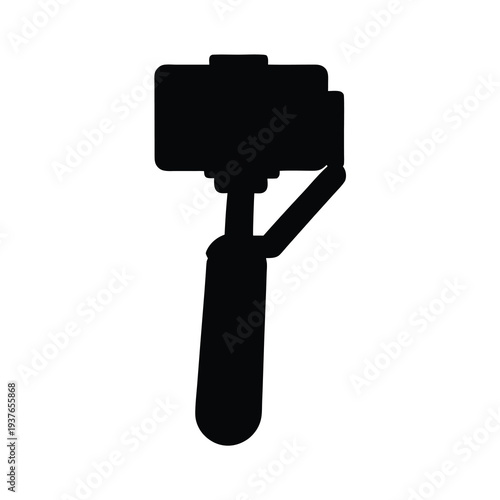 Black silhouette of a phone attached to a hand held gimbal stabilizer