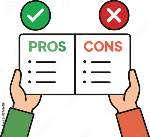 Pros and Cons Split Sheet | Creative Vector art Illustration .