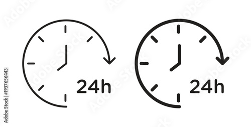 24 Hrs icon, Outline Symbol Illustration, Editable Stroke perfect for logos and more