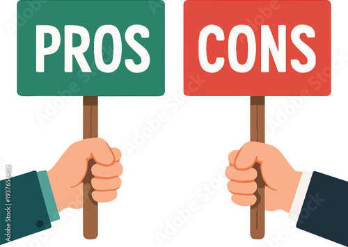 Pros and Cons Decision comparison hand board art | colorful comparison vector hand board art illustration.