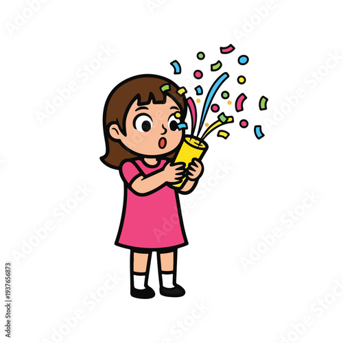 Little girl celebrating with colorful confetti popper