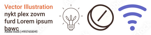 Innovation, connectivity, productivity, time tracking, technology integration, remote solutions. Light bulb, clock and wireless icon in minimalistic style. Innovation and connectivity concept