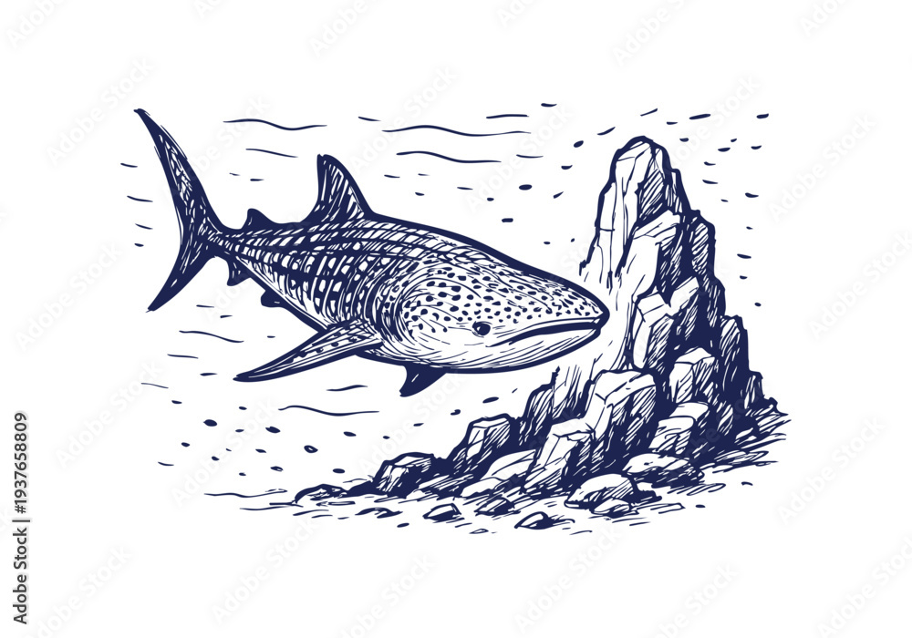 Obraz premium Whale Shark hand drawn simple sketch vector illustration