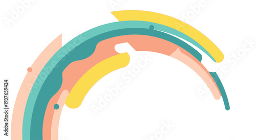 Abstract colorful flowing shapes forming an arc on white background, modern design