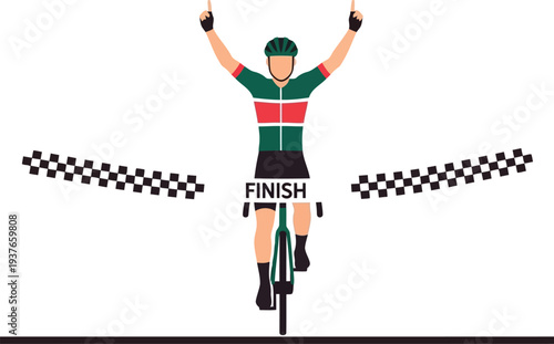 Cyclist Crossing Finish Line Winner Vector Illustration for Sports Achievement and Competition