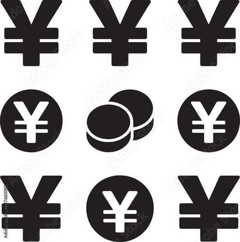 Japanese yen and Chinese yuan currency vector  icon set for banking and payment interface