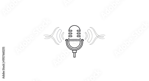 Retro microphone icon with sound waves, broadcasting and audio recording concept