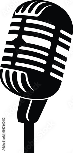 Vintage retro microphone icon silhouette for podcast radio broadcasting music recording studio audio equipment vector illustration isolated design