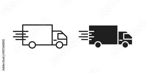 Fast shipping delivery truck icon, Outline Symbol Illustration, Editable Stroke perfect for logos and more