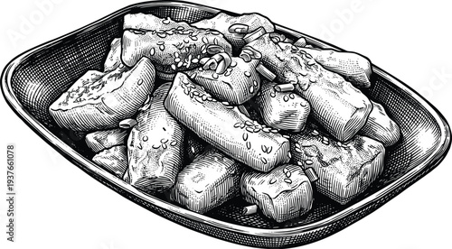 Chinese churros, fried dough sticks on plate, traditional asian snack food