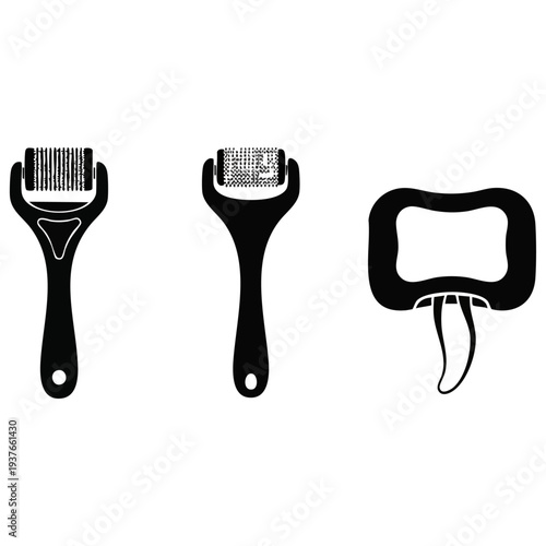 Professional Facial Treatment Vector Set - Derma Roller Microneedling Device and Gua Sha Sculpting Tool Silhouettes