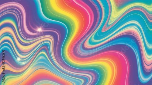 Vibrant rainbow swirl pattern with wavy lines colorful background abstract design psychedelic art bright colors swirling shapes fluid motion gradient hues