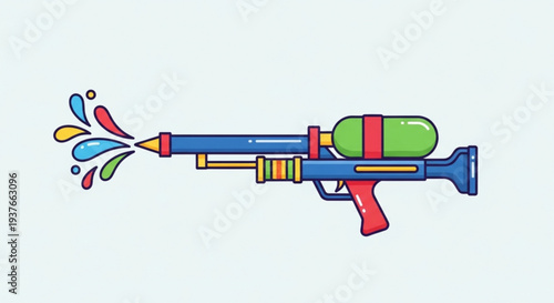 Colorful water gun with splashes playful toy for fun and games summer outdoor activities