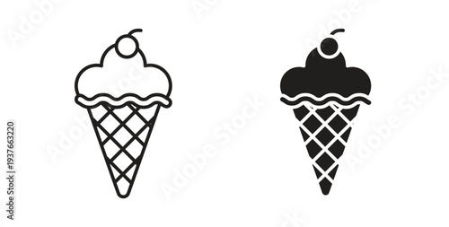 Ice cream cone icon, Outline Symbol Illustration, Editable Stroke perfect for logos and more