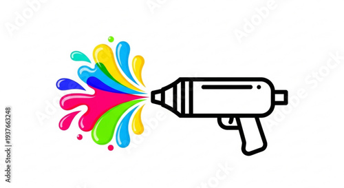 Colorful paint sprayer with vibrant multicolor splashes on white background creative art supply