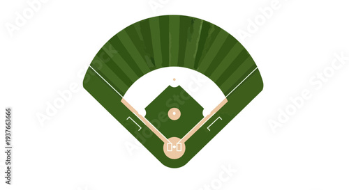 Baseball Field Top View - Diamond, Infield, Outfield, Green Grass, White Lines