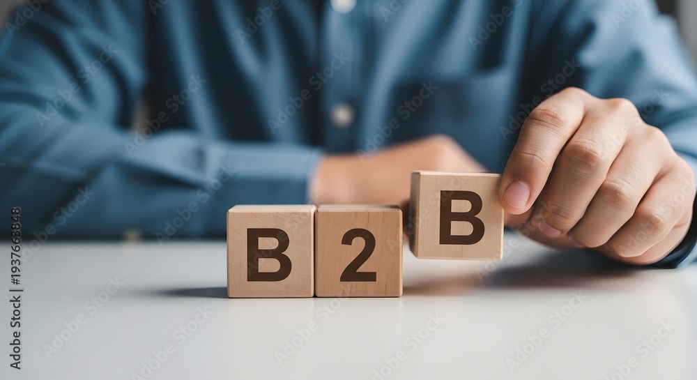 Naklejka premium Business to business marketing concept with wooden blocks on a table