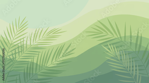 Green hills with palm fronds in a serene natural landscape background