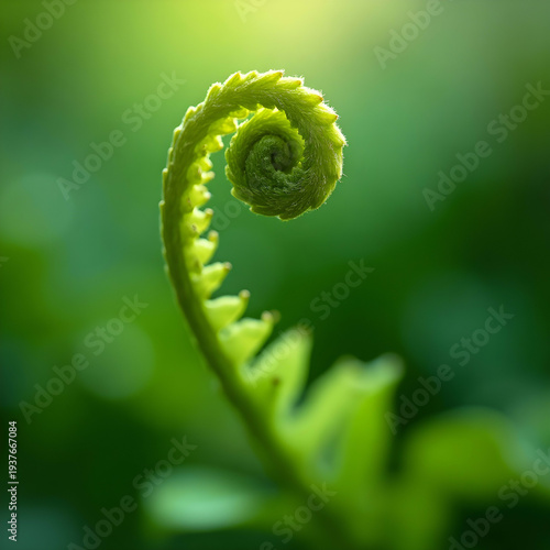 Unfurling Fern Frond Macro with Vibrant Green Hues and Soft Light