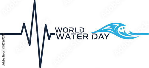 World Water Day heartbeat wave logo design for environmental awareness and water conservation campaigns