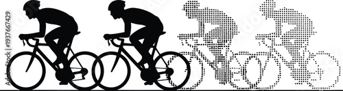 Cyclist Silhouette Motion Blur Illustration Isolated on White Background for Sports Design