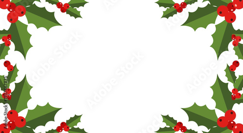 Festive holly berry and leaf border frame for holiday season design element