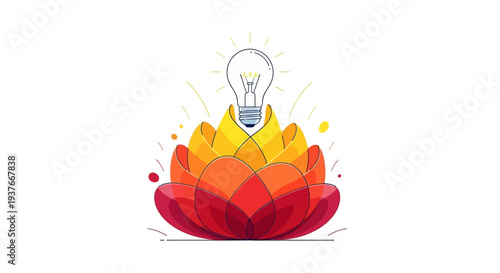 Vibrant Lotus Flower with Illuminated Light Bulb Symbolizing Creativity and Inspiration.