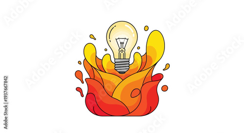 Bright light bulb emerging from a colorful artistic splash symbolizing a new idea or innovation on isolated white background