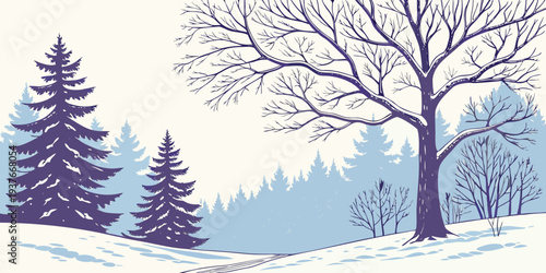 A serene winter landscape with trees and snow Vector