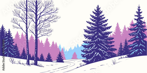 A serene winter landscape with trees and snow Vector