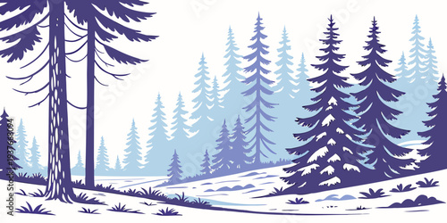 A serene winter landscape with snow covered trees Vector