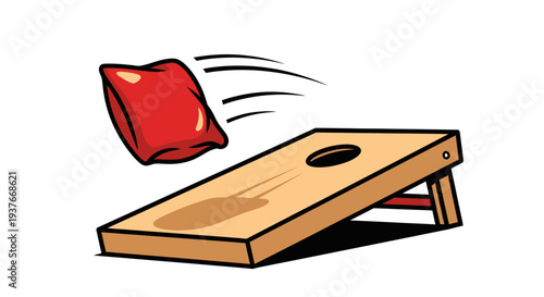 Beanbag toss game cornhole illustration of a bag flying towards the board