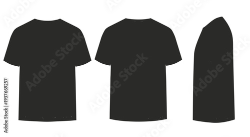 Black t shirt mockup set front back and side views for apparel design