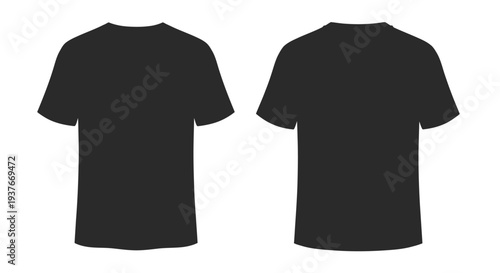 Black t shirt mockup front and back views isolated on white background