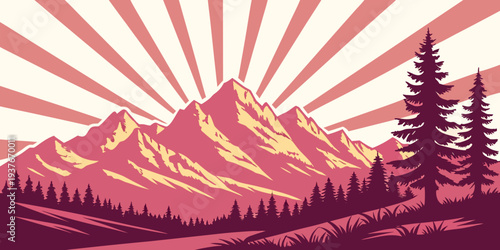 A serene mountain landscape at sunrise Vector