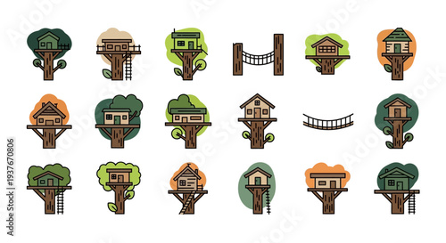 Collection of Diverse Treehouses and Rope Bridges.