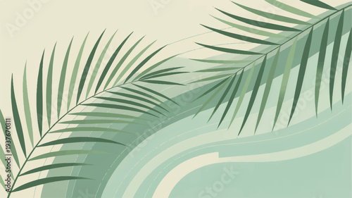 Palm fronds in soft green hues with abstract background and tropical feel serene and calming atmosphere