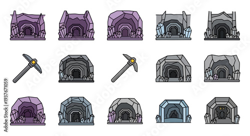 Fantasy Mine Entrances and Pickaxes Game Assets.