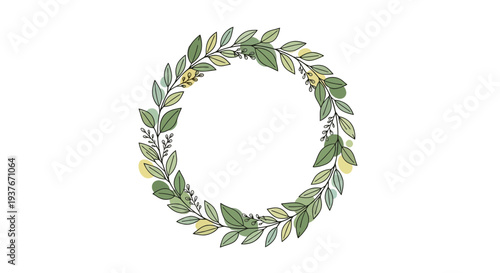 Green leaf wreath circle frame, botanical illustration, natural organic design, simple elegant border