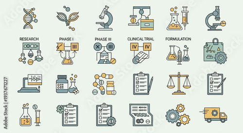 Medical Research and Development Icons: From Discovery to Distribution