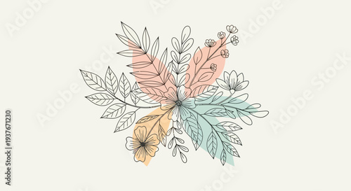 Minimalist Floral Line Art with Pastel Color Blocks