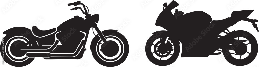 Fototapeta premium Two motorcycle silhouettes displayed side by side against a plain white background