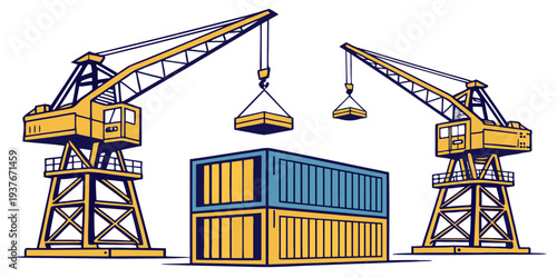 Cranes lifting a shipping container Vector